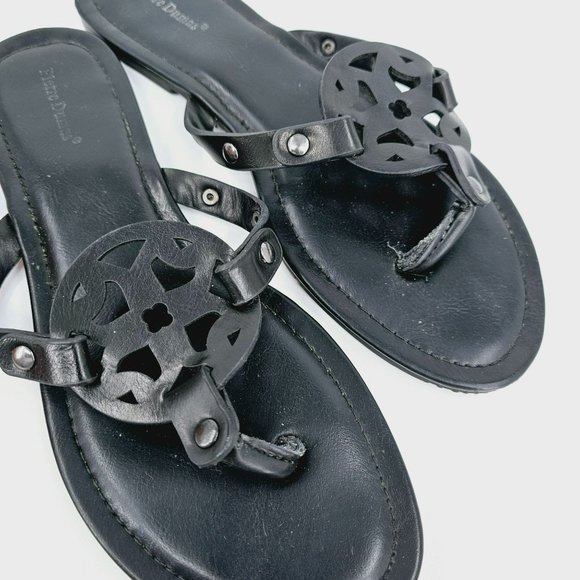 Pierre Dumas Limit Flat Slip On Thong Flip Flops Sandals 10 M Black Faux Leather - Picture 11 of 13